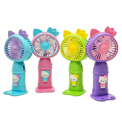 Portable Handheld Fan with light and 2 speed mode, Battery Operated Fan with base stand usb charger