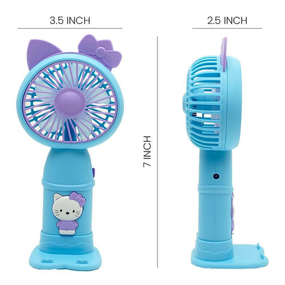 Portable Handheld Fan with light and 2 speed mode, Battery Operated Fan with base stand usb charger