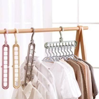 Hanger-Plastic Multi Functional Adjutable & Folding Clothes Hanger Holder Portable Anti-Slip Storage Rack Space Saving Hook for Garment Drying (Multicolor, Pack Of 3)